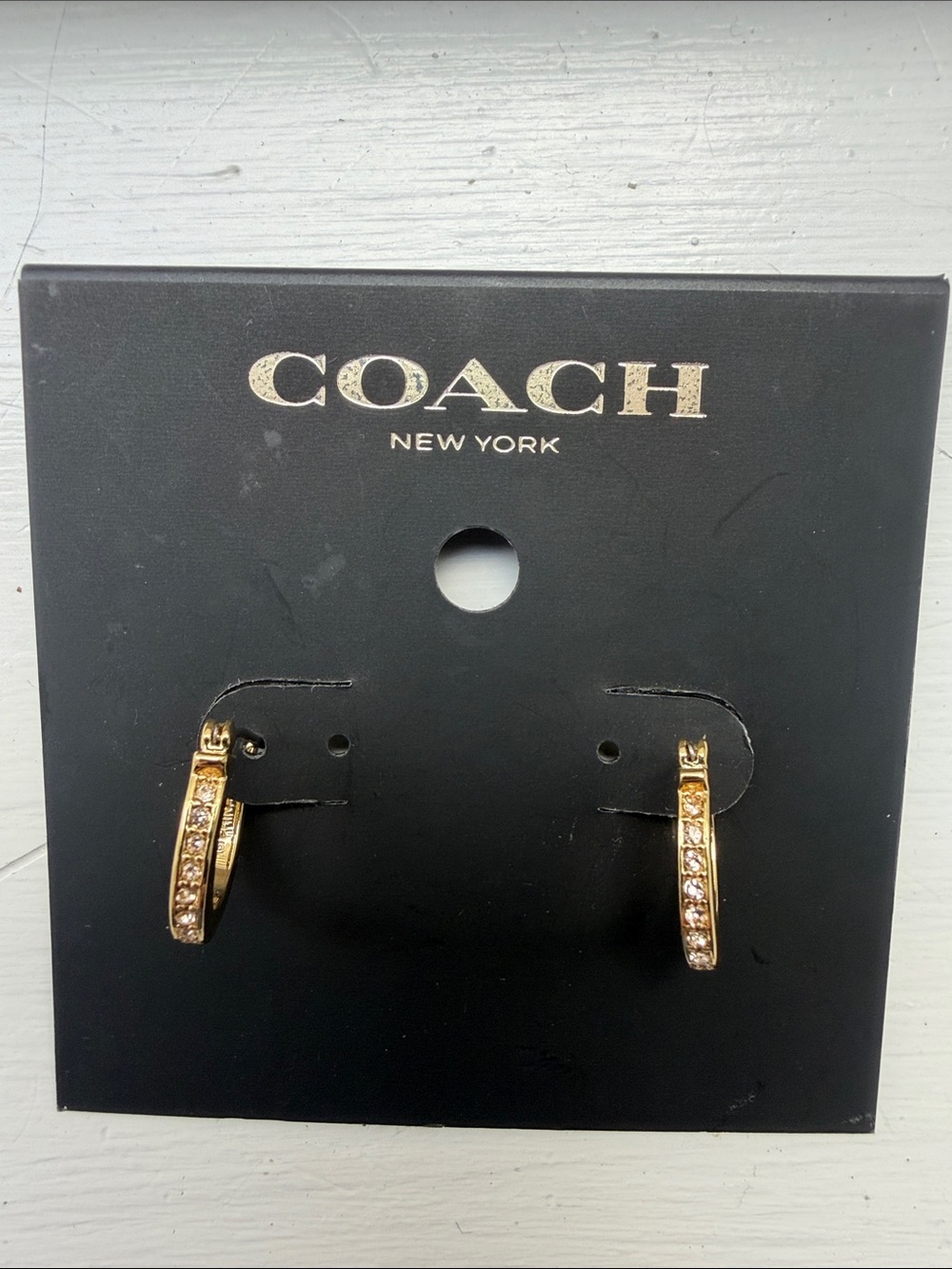 NWT! Coach Gold Pave Signature Huggie Earrings |